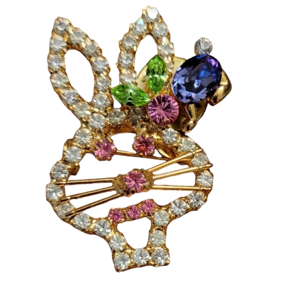 🐰 Vintage prong set rhinestone bunny brooch - Picture 4 of 6